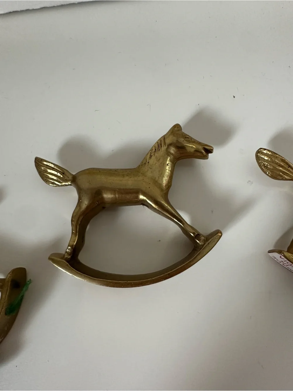 Vintage Set Of 3 mini Brass Rocking Horse Made In India trinket shelf home decor